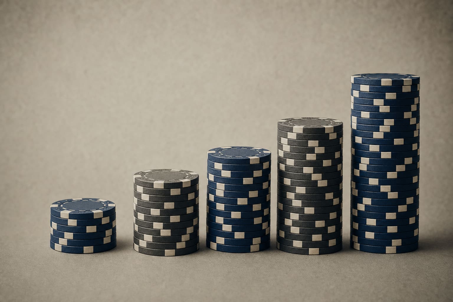 A rising row of casino chip stacks, each taller than the last