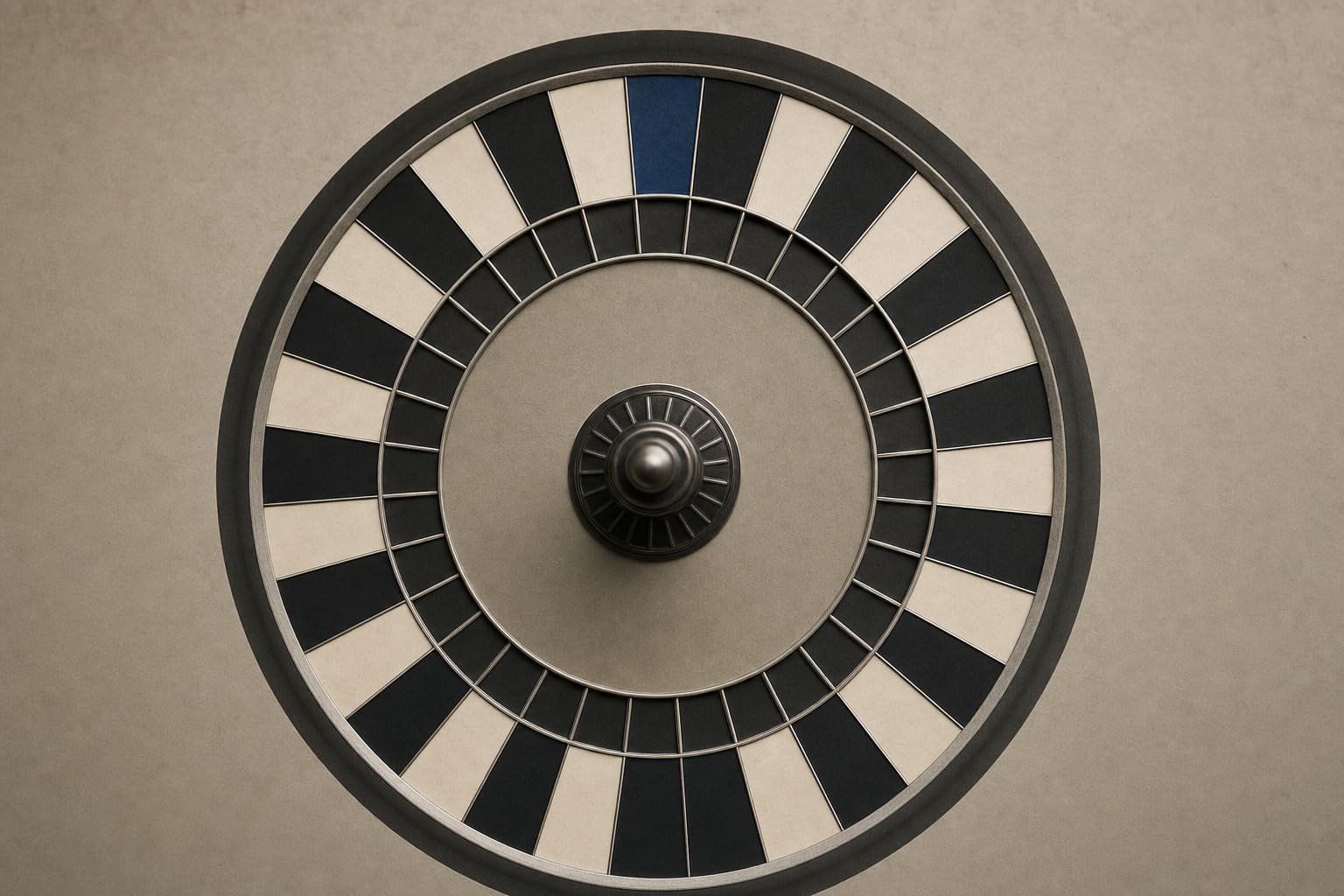 A tight overhead view of the numbered ring of a European roulette wheel